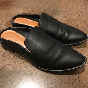 Black leather mules